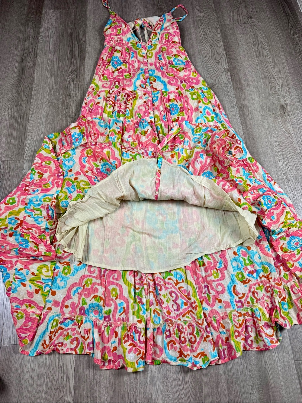 House of Harlow Boho Maxi Resort Dress Open Back Button Floral 100% Cotton MED - Picture 8 of 12